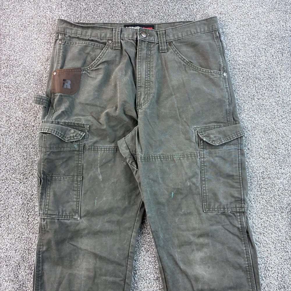 Wrangler Riggs Cargo Pants Mens 36x34 Olive Green Carpenter Ripstop Canvas - Picture 2 of 7
